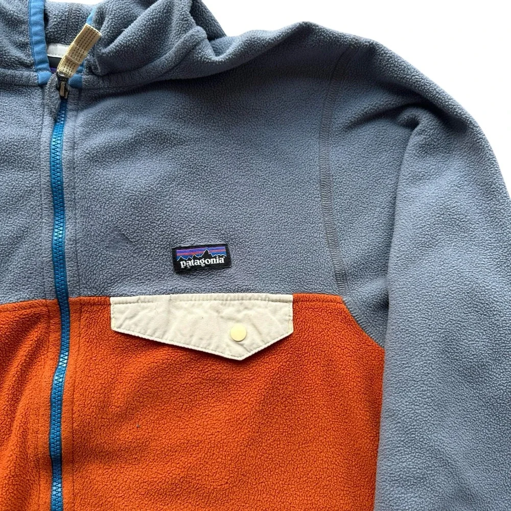 Patagonia Blue Orange Soft Fleece Hooded Full Zip Micro D Snap-T Jacket Size 14